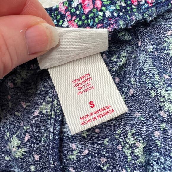 Mossimo Navy Floral Elastic Waist High Rise Dress Shorts Small - Picture 4 of 7